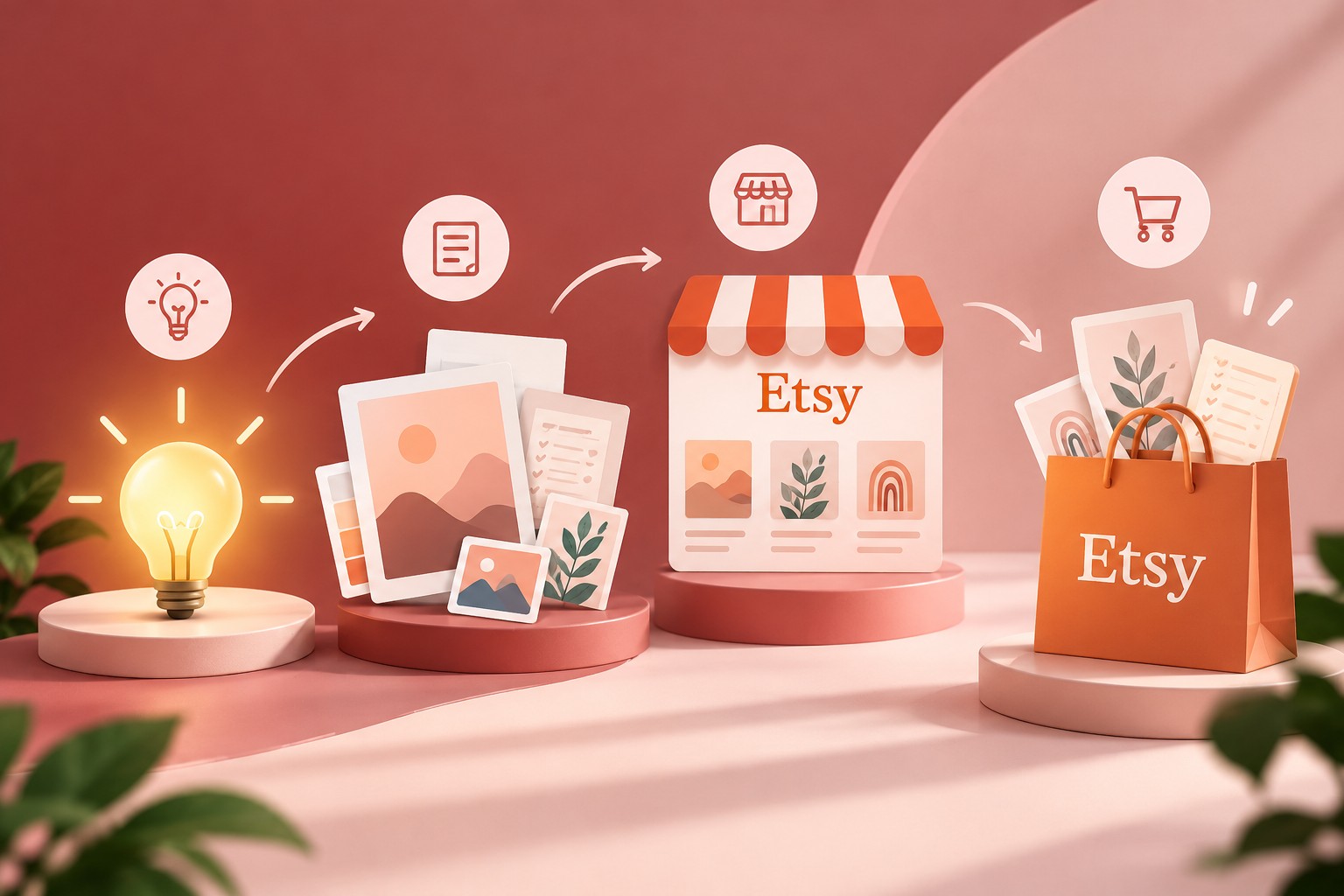 Portátil com uma loja Etsy de planners e imprimíveis numa secretária organizada